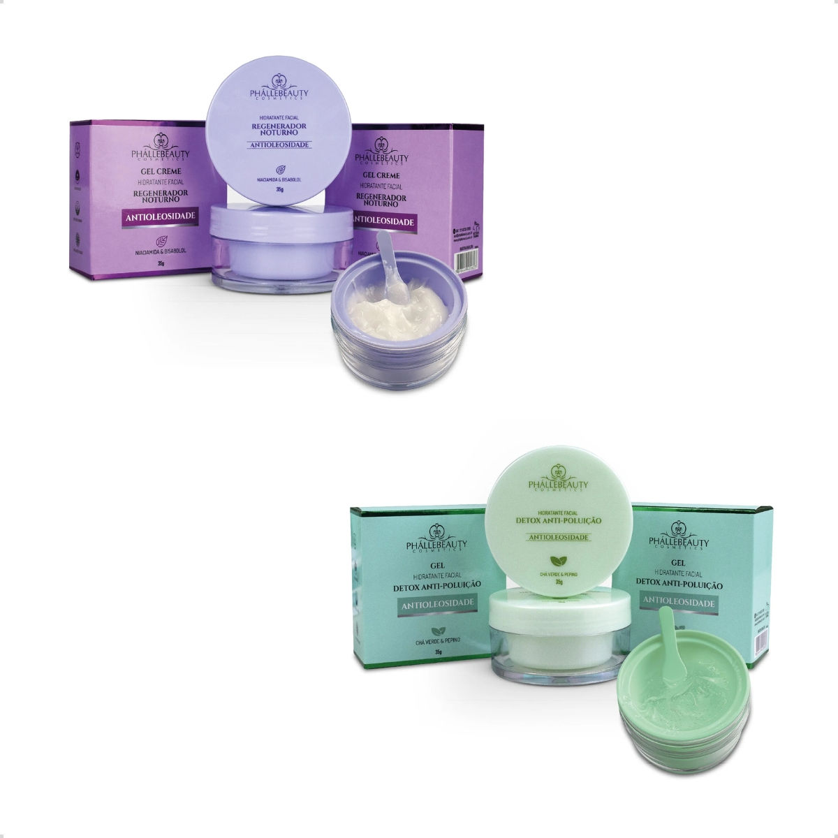 Kit 2 Gel Facial Phállebeauty (Niacinamida + Chá Verde)