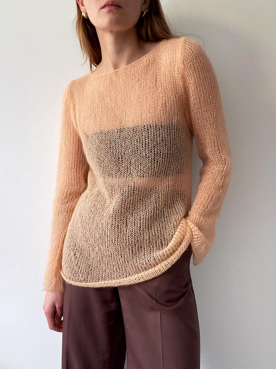 【IONSEOUL】Trimming Mohair Hood Layer Knit 5JH030 Aura Top - Knitting Pattern | ROWS