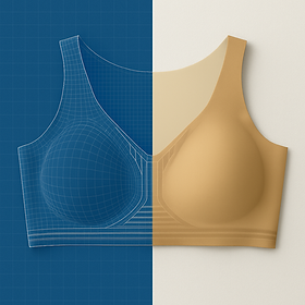 Minimalist product display of a beige seamless bra against a clean background — Kopa Seamless.
