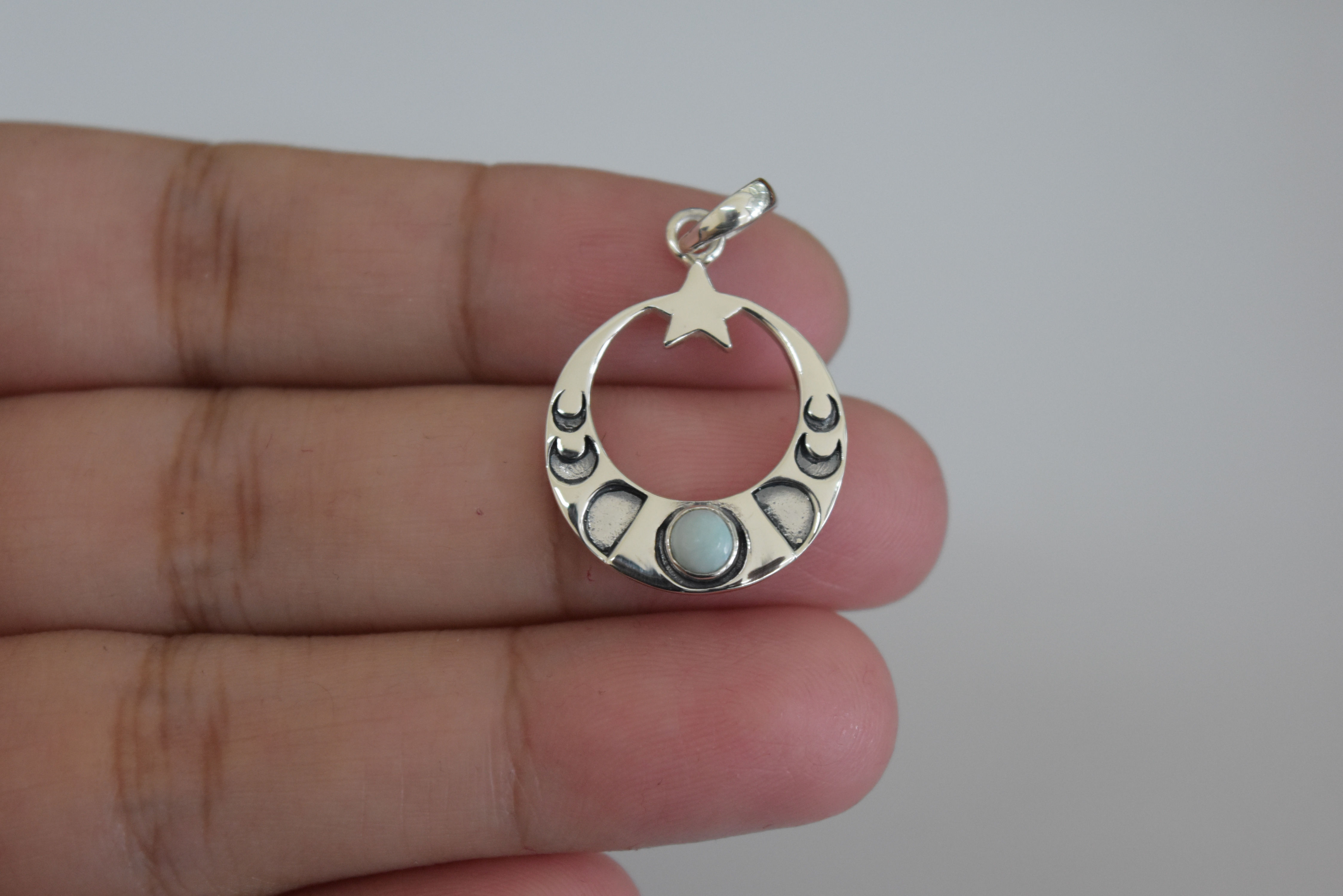 Lunar Phases Larimar Pendants.925 Sterling Silver