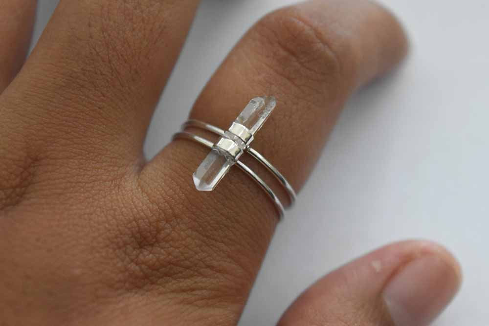 Crystal Double Rings.925 Sterling Silver
