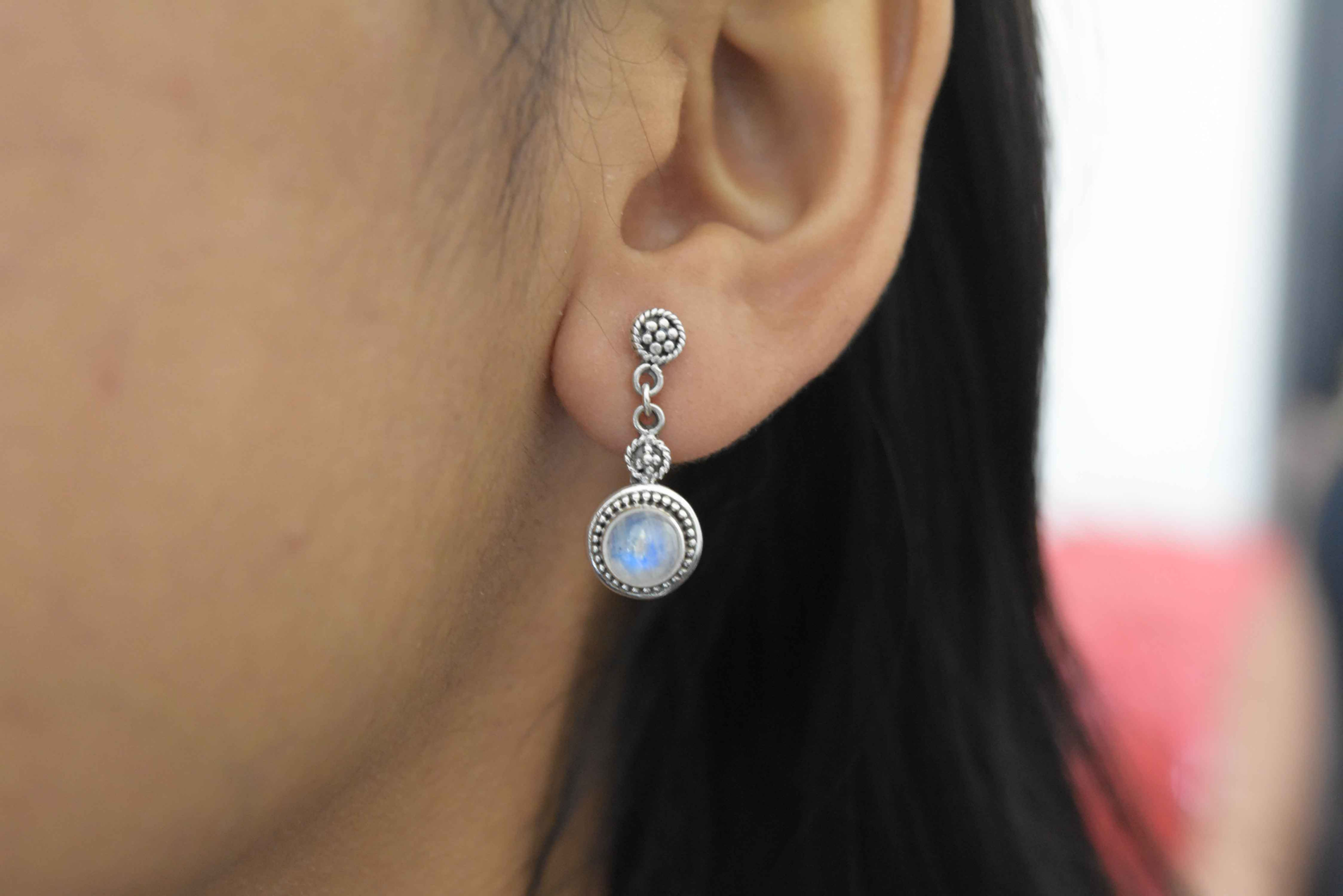 Rainbow Moonstone Stud Earrings.925 Sterling Silver