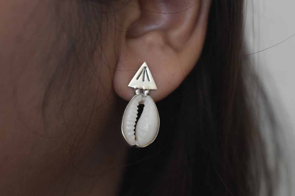 Stud Cowrie Earrings.925 Sterling Silver
