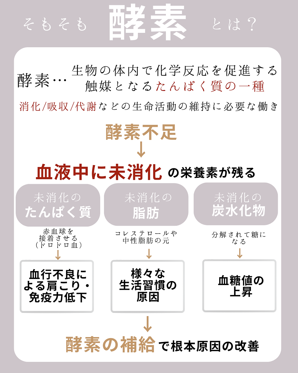 酵素不足による体内の消化・代謝への影響を説明した図解