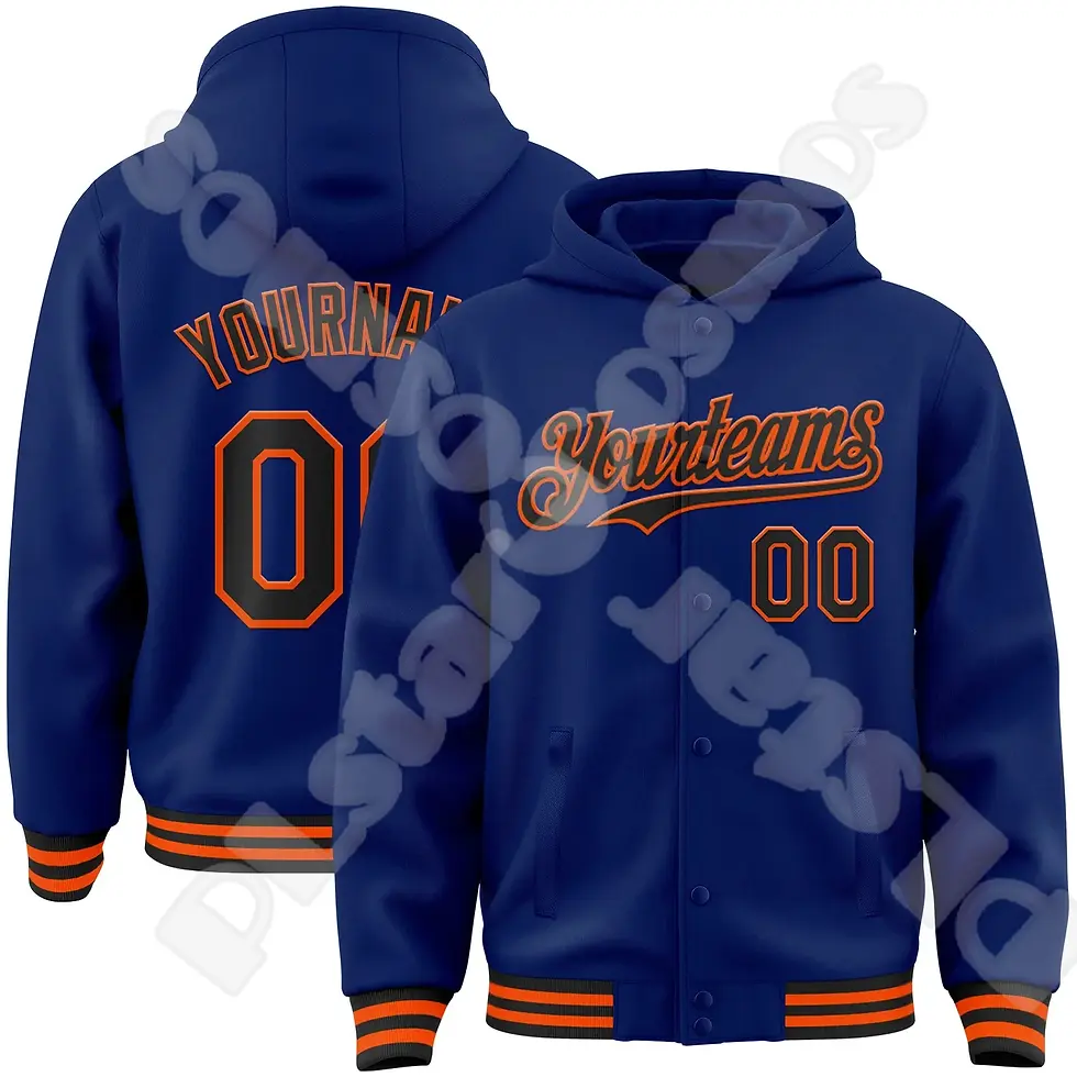 縮圖：Red and brown varsity jacket yourteam text on fronr