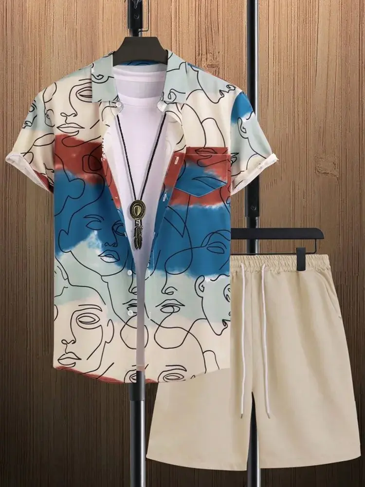 Miniaturbild: 2025 New Summer Casual Men's Shirt and Beach Shorts Set Size M