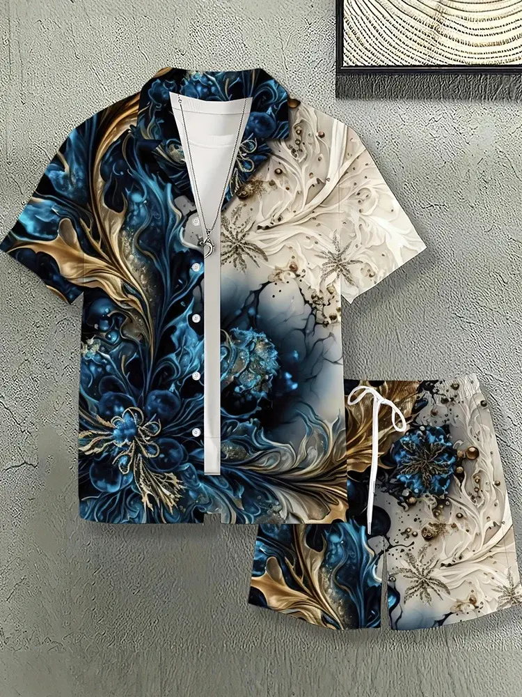 Miniaturbild: 2025 New Summer Casual Men's Shirt and Beach Shorts Set Size M
