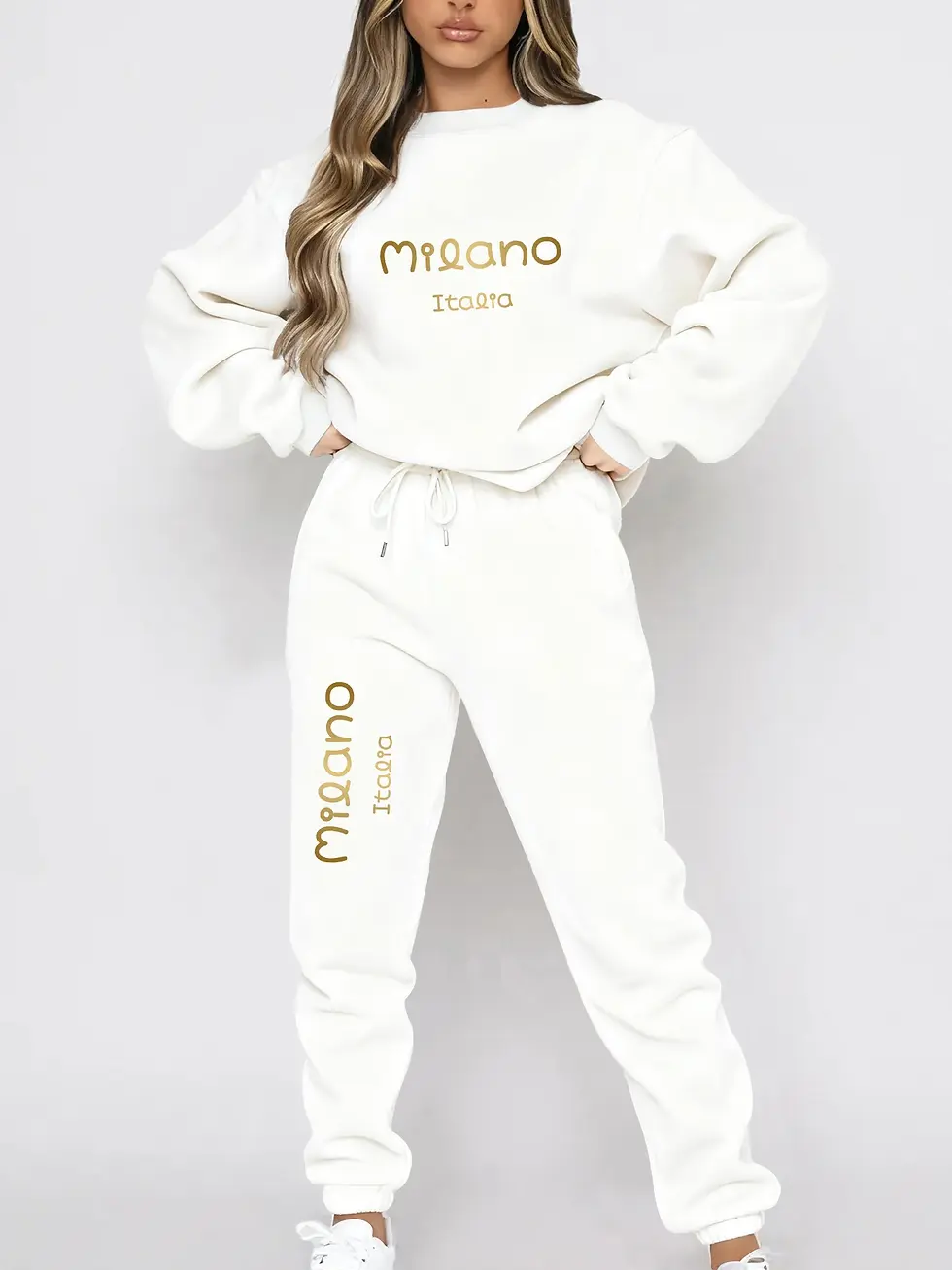 Miniatura: Autumn and Winter Essential Fleece-Lined Thickened Crewneck Sweatshirt Set