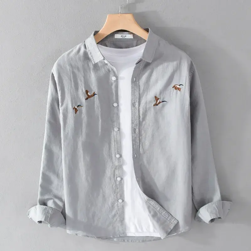 Thumbnail: New Long Sleeve White Shirts Men Spring Summer Daily Casual Cotton Size L