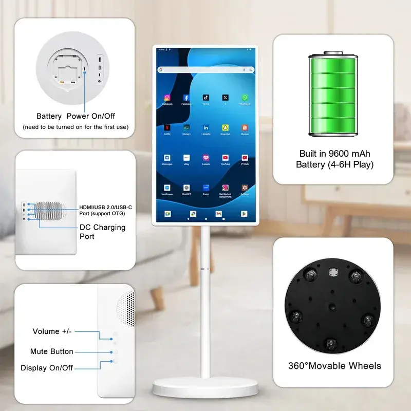 Miniatura: Android 15 Smart TV, 6G+128G Floor Stand Tablet With Remote Controller 32 inch