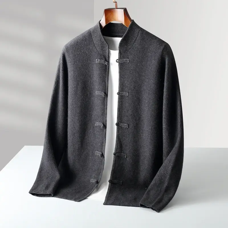 Thumbnail: Men's 100% Merino Wool Knit Cardigan with Round Neck and Buttons