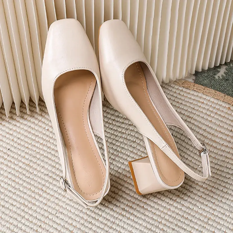 Thumbnail: Shoes Suqare Toe Leather Sandals Women Thick High Heels