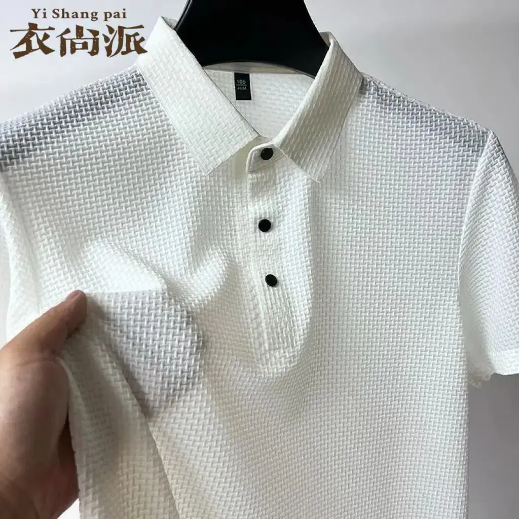 England Style Casual Polo Shirts for Men Summer Solid Short Sleeve Size M