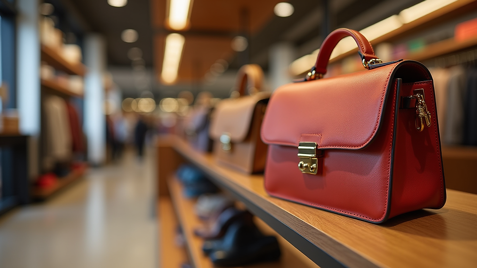 Close-up view of a luxury handbag on a store shelf
