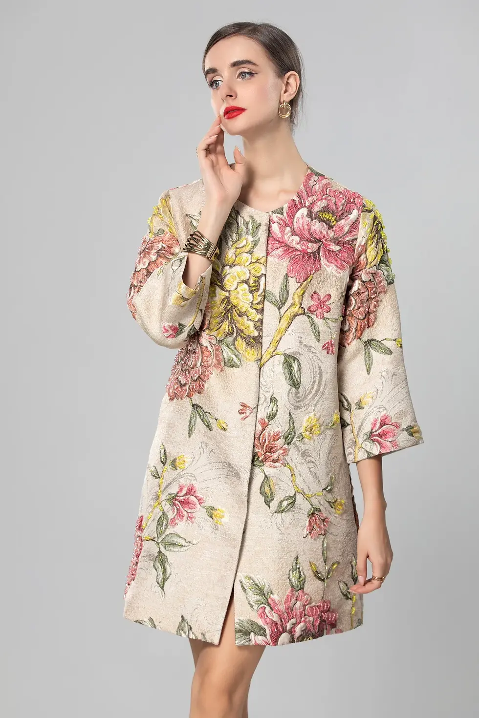 Thumbnail: Embroidered Jacquard Hand-Beaded Cotton Polyester Trench Coat Women
