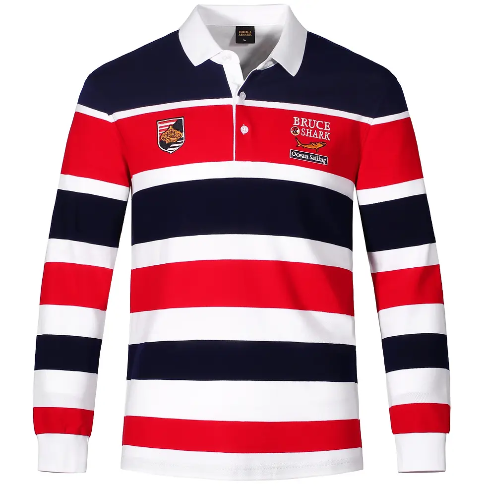 Miniatură: Men's Striped Thick Cotton Four Season Polo Shirt Size S