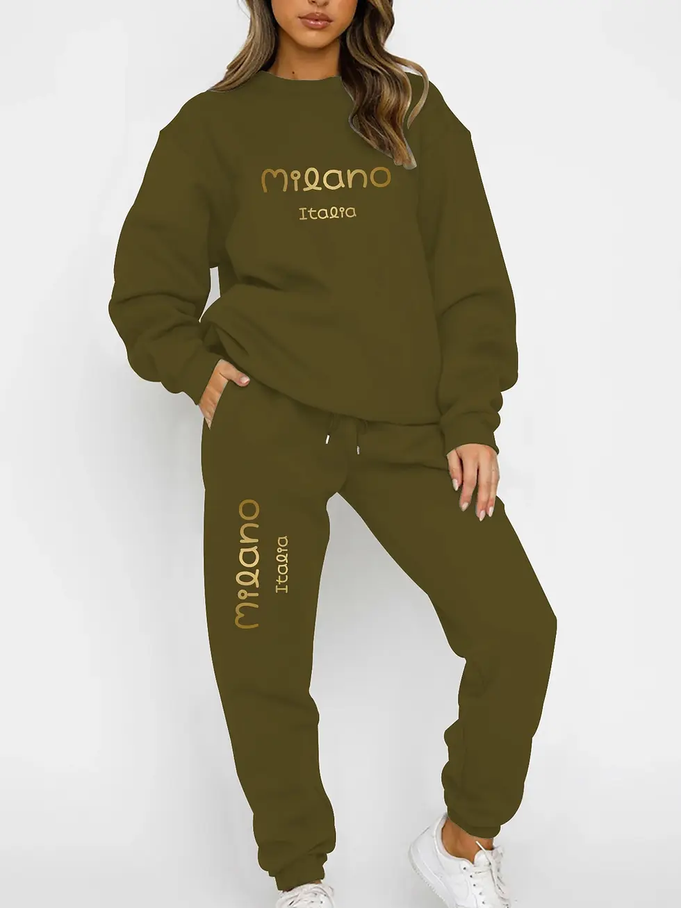 Miniatura: Autumn and Winter Essential Fleece-Lined Thickened Crewneck Sweatshirt Set
