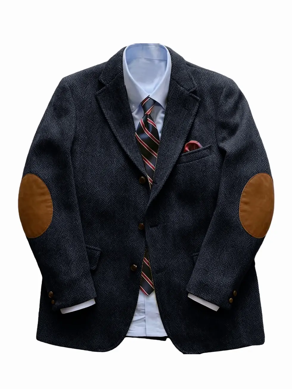 Thumbnail: Men's Herringbone Tweed Blazer with Suede Elbow Patches Regular Fit