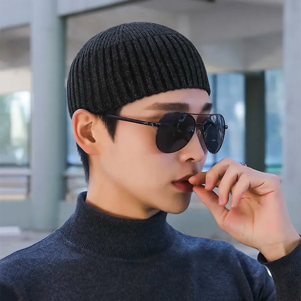 Miniatura: Unisex Solid Color Knitted Winter Beanie Cap 16cm