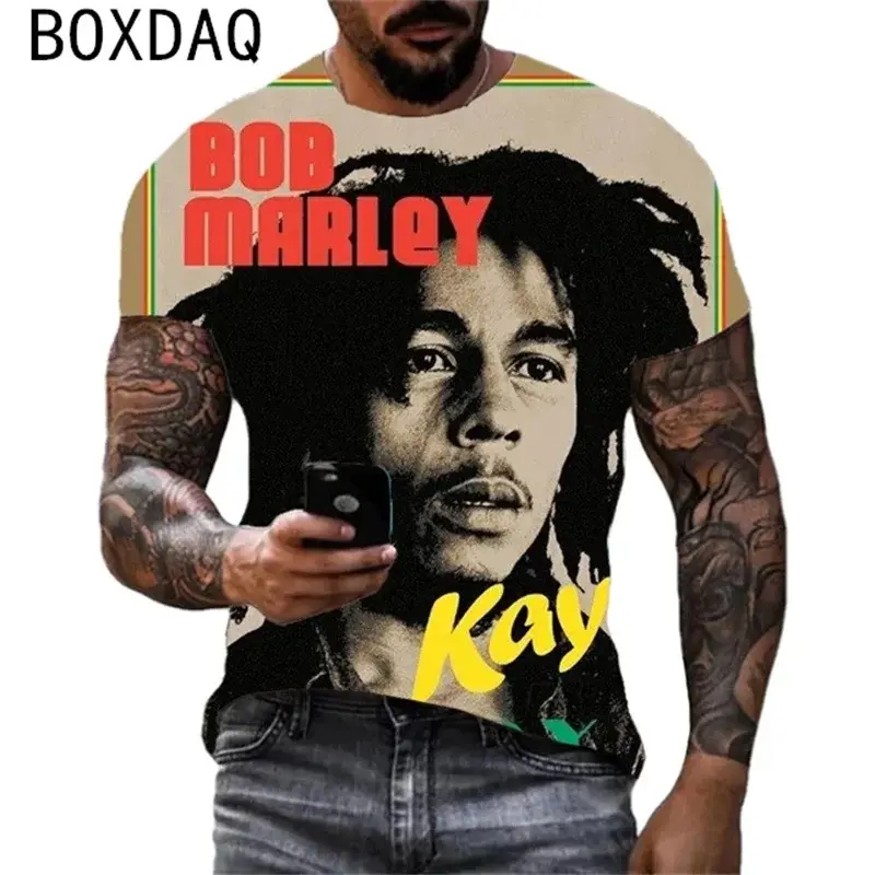 Thumbnail: Rapper Bob Marley Pattern Printed T-Shirt Unisex Summer Short Sleeve
