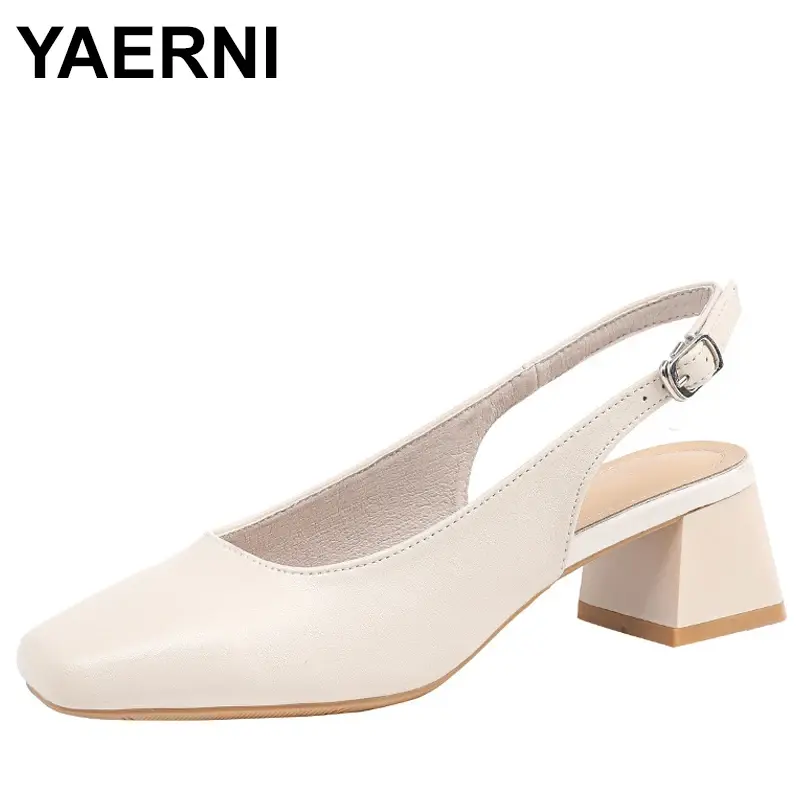 Miniatura: Shoes Suqare Toe Leather Sandals Women Thick High Heels