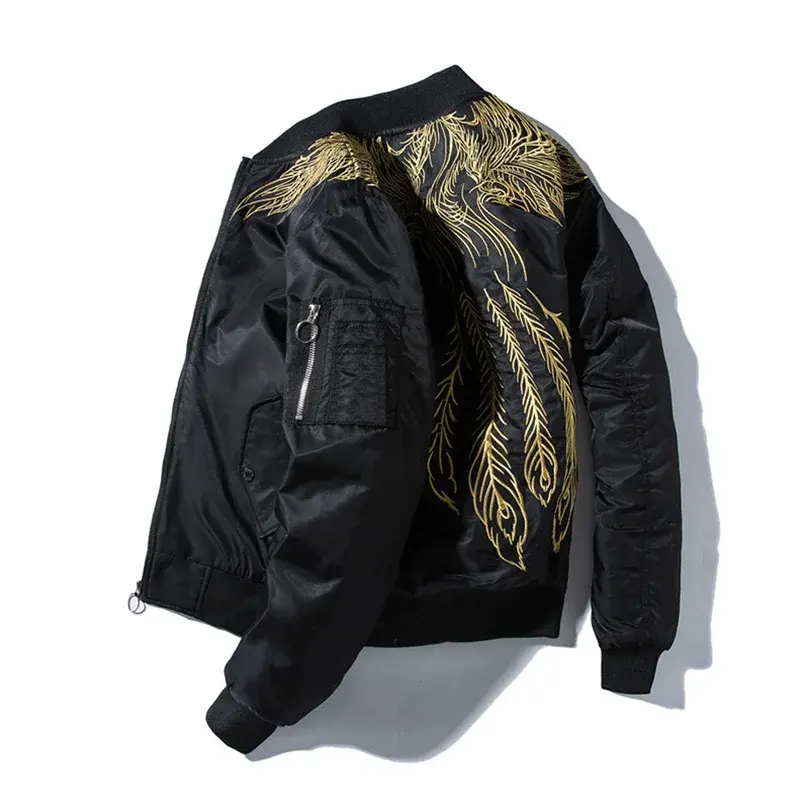 Phoenix Embroidered Bomber Jacket Men Sukajan Baseball Jacket Size L