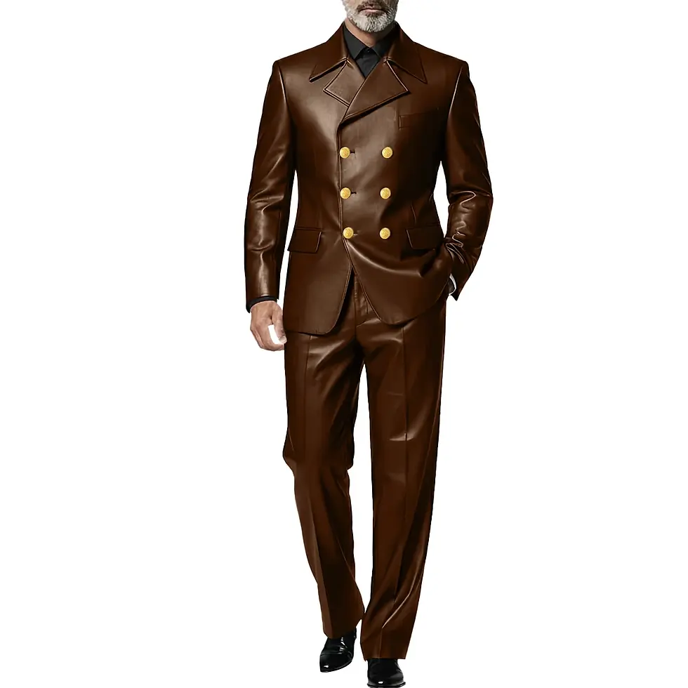 Thumbnail: Men's Leather 2 Piece Suit Retro Double Breasted Peak lapel