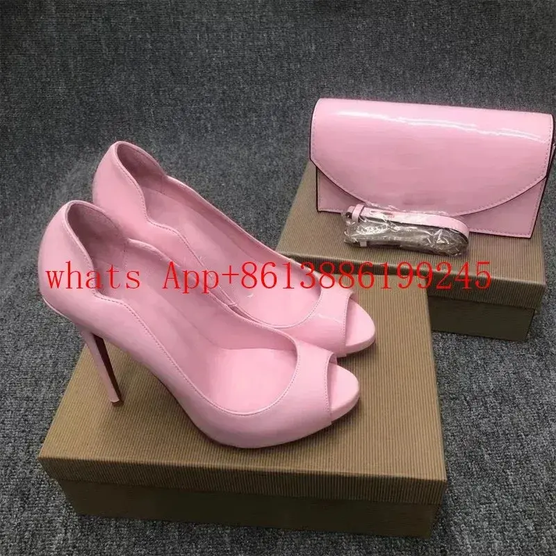 Miniatura: Matching Chain Clutch Bag Pumps Hot Chick Pink Wave Peep Open Toe