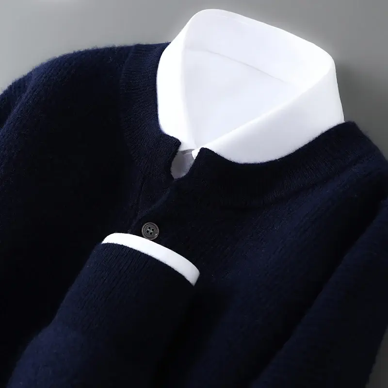 Thumbnail: MVLYFLRT Men's 100% Merino Wool Round Neck Pullover Size M