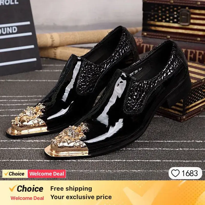 Thumbnail: Summer Business Suit Men's Shoes Black Glossy Leather Pointed Shoes US 7[EU 39]