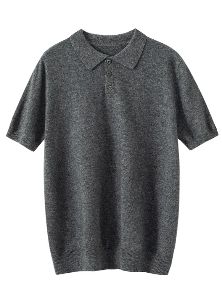 Thumbnail: Men's POLO Collar T-Shirt 100% Cashmere Short Sleeve Pullover