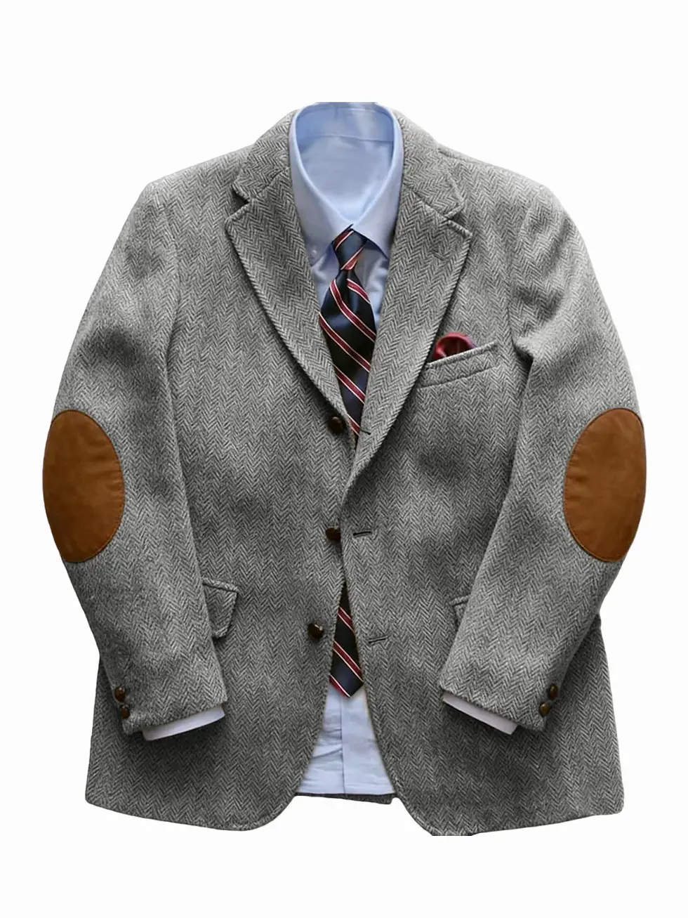 Miniatura: Men's Herringbone Tweed Blazer with Suede Elbow Patches Regular Fit