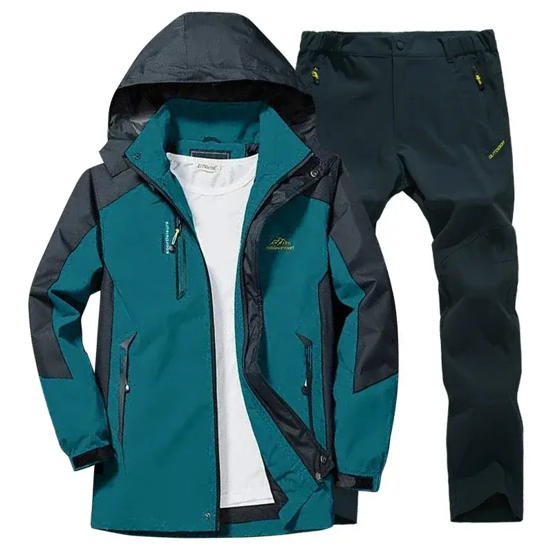 Thumbnail: Outdoor Jacket Pants Sets Men Fleece Thermal Waterproof Windproof Hooded Jackets