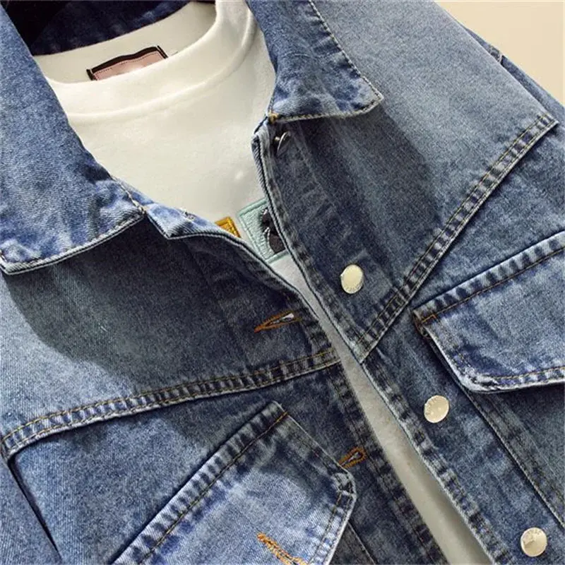 Küçük resim: New Autumn Women Short Print Denim Jacket Long Sleeves Size XL
