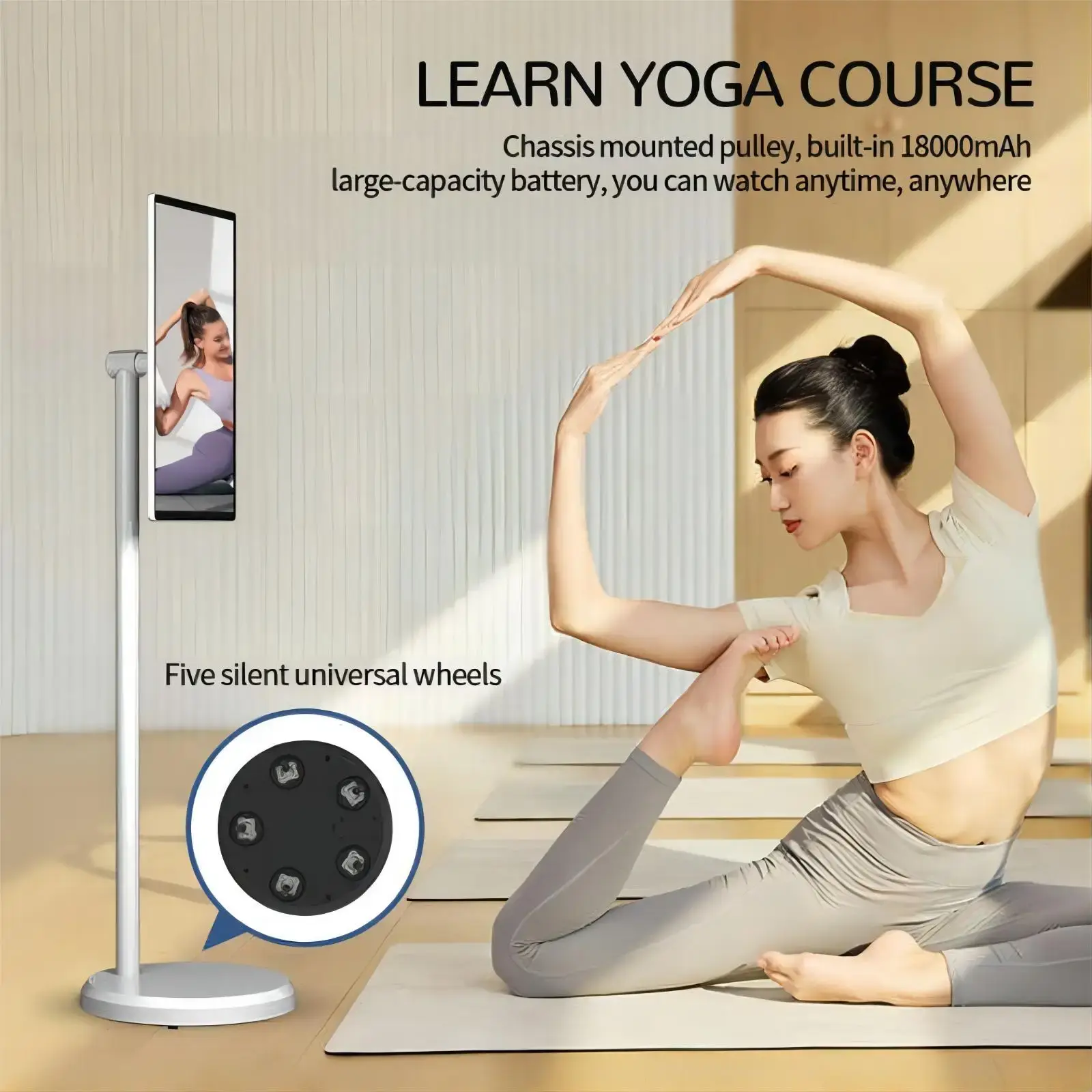 Rotatable 22 Inch Floor Stand Android 15 TV With 4K Beauty Camera 1080P