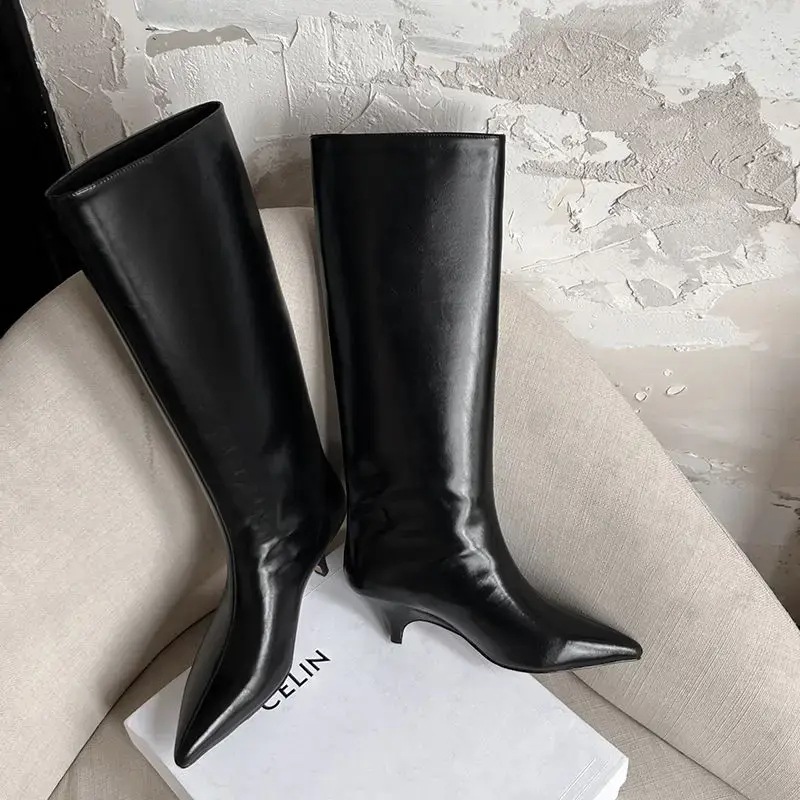 サムネイル： QUTAA Fashion Women Knee High Boots News Winter Pointed Toe