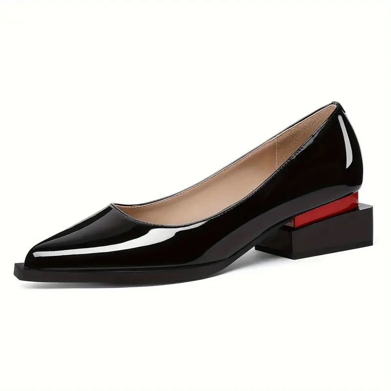 Women's New Pointed Patent Leather Mid Heel Oversized Comfortable