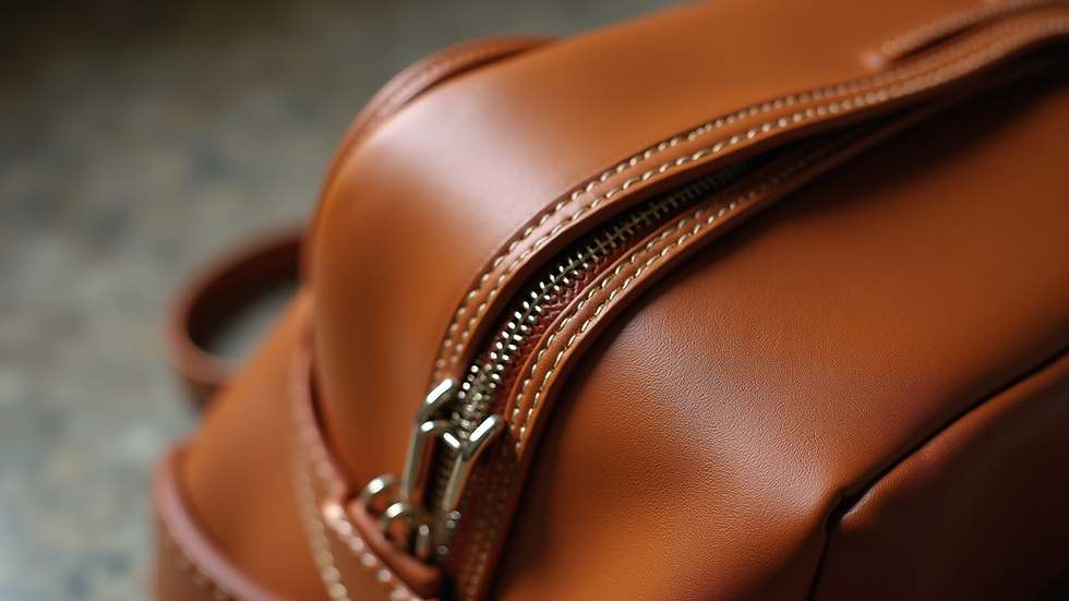Close-up view of a designer handbag showing fine stitching and quality leather
