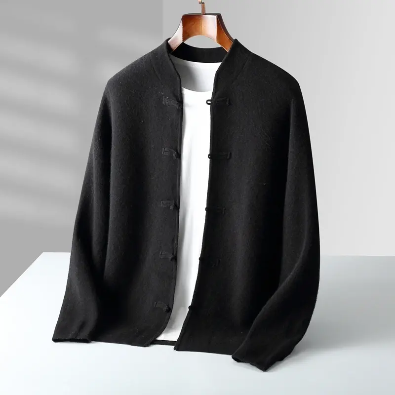Miniaturbild: Men's 100% Merino Wool Knit Cardigan with Round Neck and Buttons