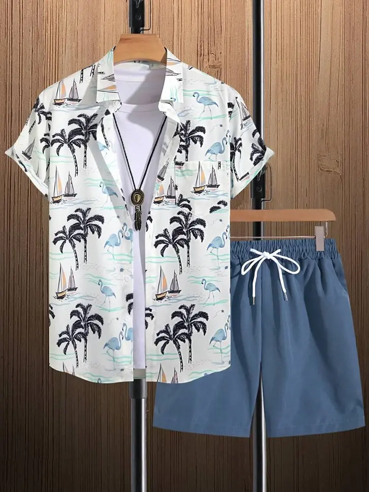 Miniaturbild: 2025 New Summer Casual Men's Shirt and Beach Shorts Set Size M