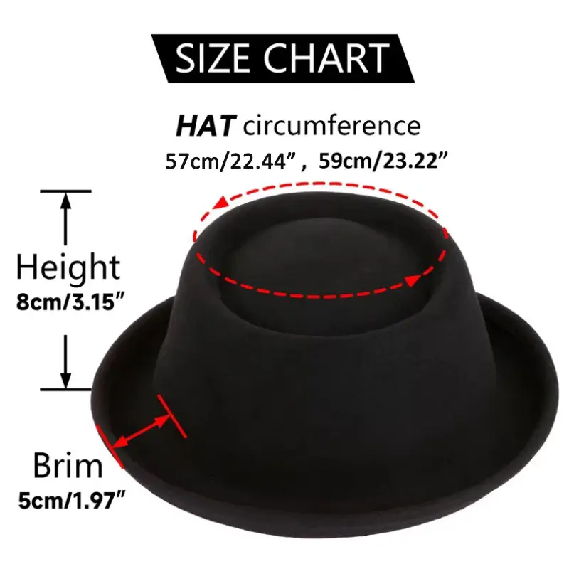 Thumbnail: GEMVIE Unisex Wool Fedora Hat Size 56cm
