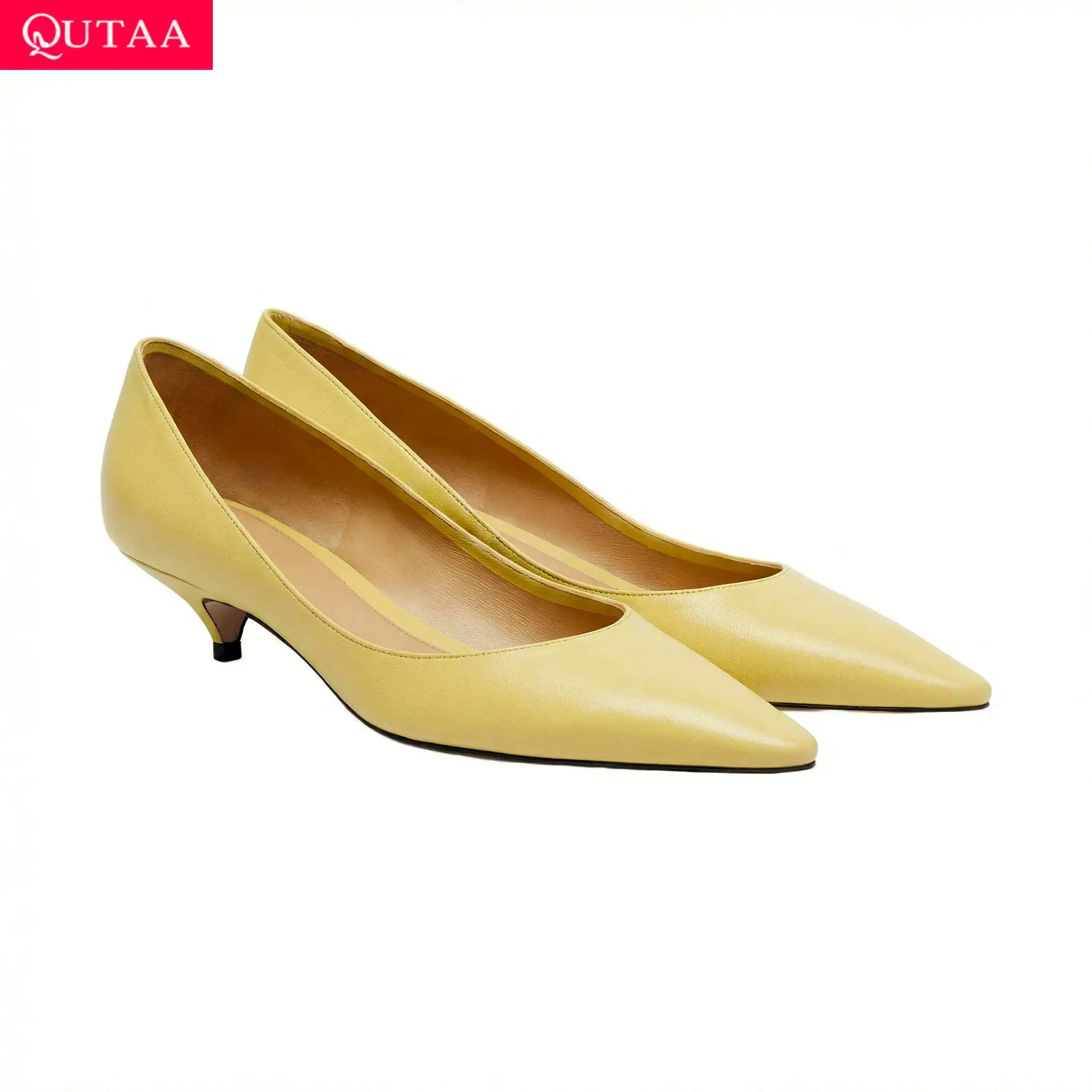 QUTAA Fashion Genuine Cow Leather Women Pumps  Shoes Size 42