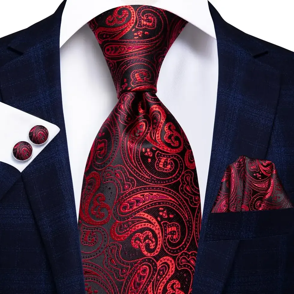 Thumbnail: Designer Red Burgundy Plaid Wedding Tie for Men Handky Cufflinks