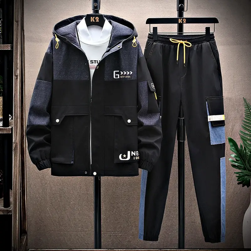 Thumbnail: Casual Two Piece Men's Sets  Spring Autumn Hooded Jackets And Pants Size M