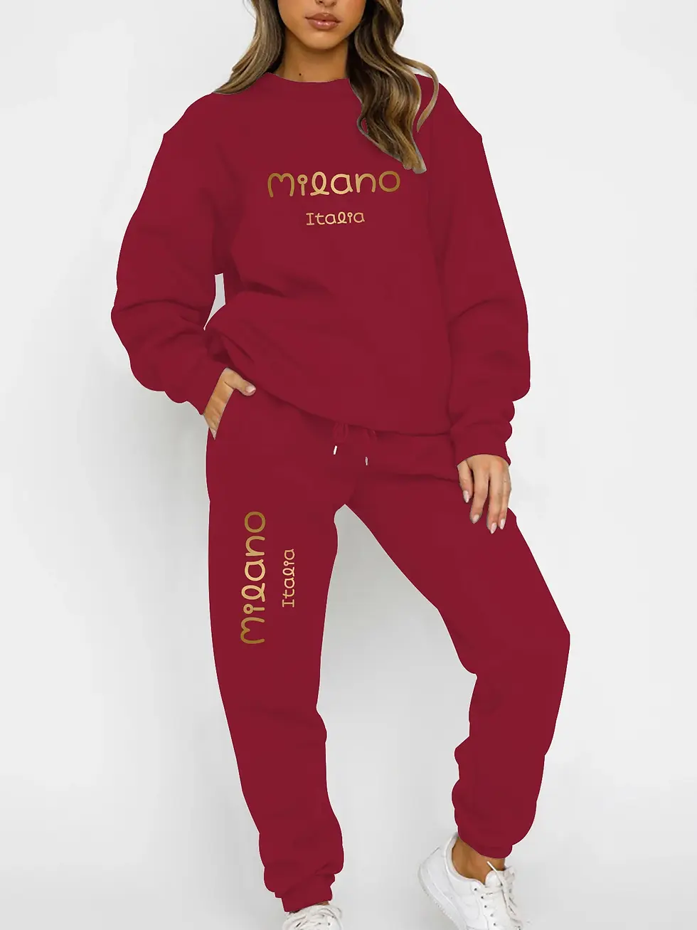 Miniatura: Autumn and Winter Essential Fleece-Lined Thickened Crewneck Sweatshirt Set