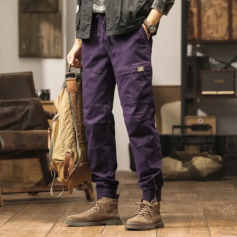 Miniatura: Cotton Men's Cargo Pants Elastic Waist Stretch Trousers
