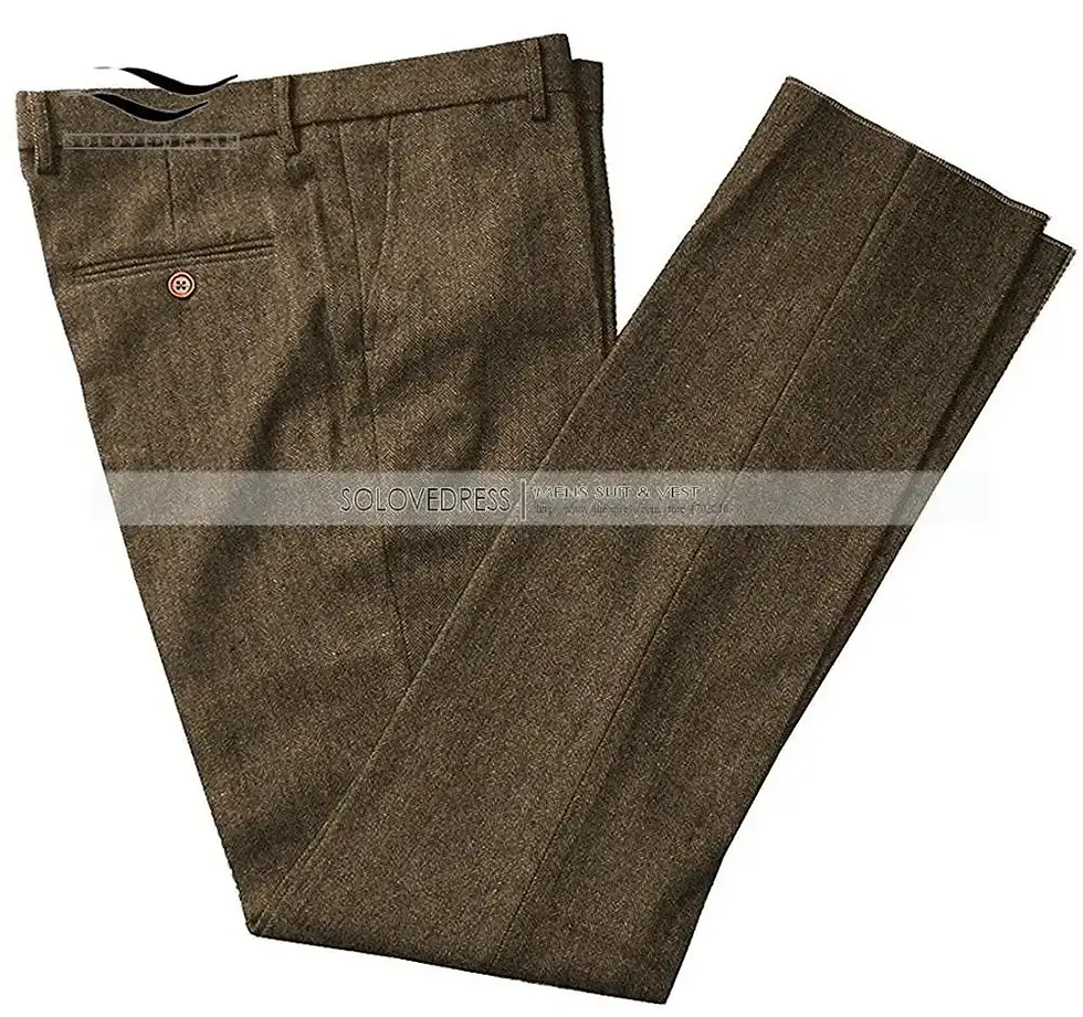 Thumbnail: Wool Tweed Men Suit Grey Brown Pants Slim Fit Leisure Cotton