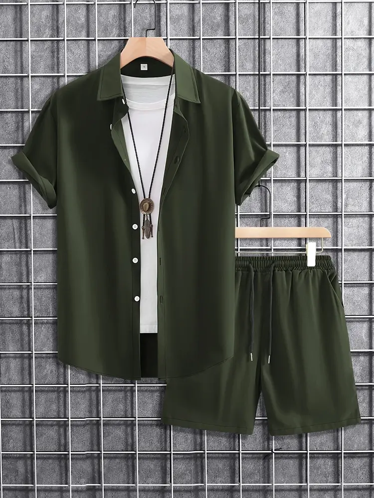 Miniaturbild: 2025 New Summer Casual Men's Shirt and Beach Shorts Set Size M