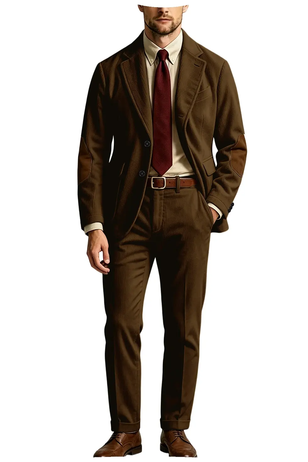 Miniatura: Men's Corduroy 2-Piece Suit With Elbow Patches Blazer and Pants