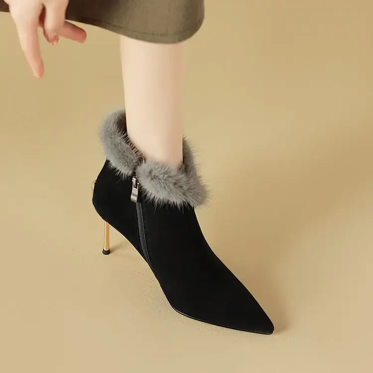Miniatura: Luxury Black Leather Women Ankle Boots Sexy Pointed Toe Size 35